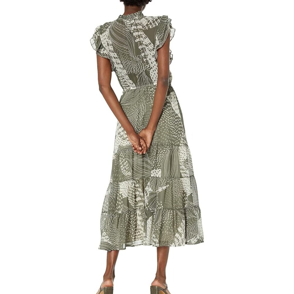 Philosophy Olive & Cream Patterned Tiered Midi Dress